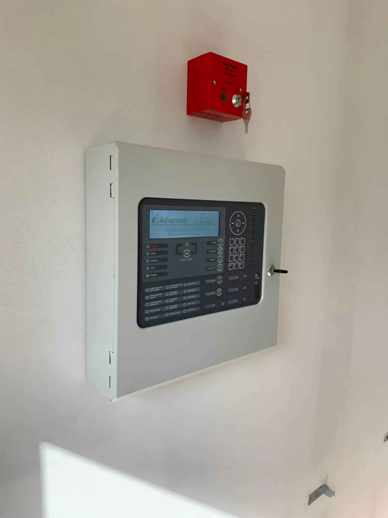 Advanced fire alarm control panel with manual call point